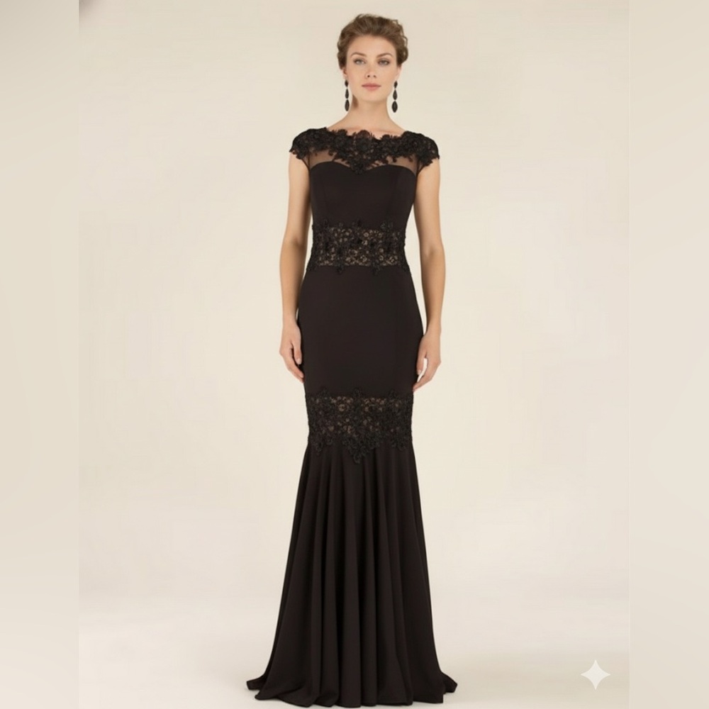 Rina Di Montella Elegant Black Lace Evening Gown model 2437 size 10